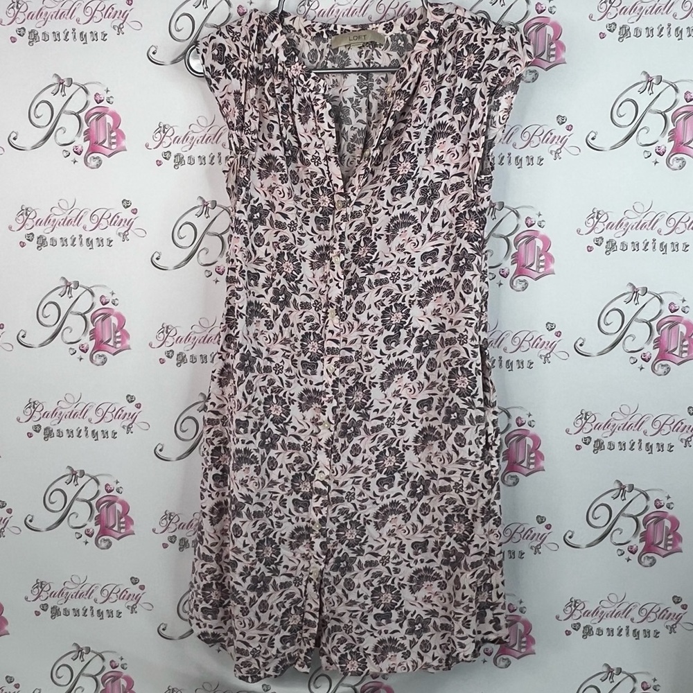 LOFT dress button up paisley flowers white Black and Pink Floral Dress